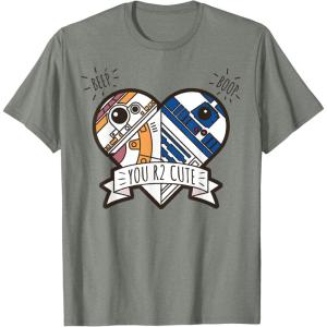 imageStar Wars R2D2 BB8 Droid Heart Valentines Day TShirtOlive Heather