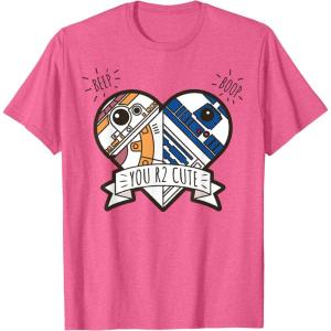 imageStar Wars R2D2 BB8 Droid Heart Valentines Day TShirtPink Heather