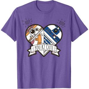 imageStar Wars R2D2 BB8 Droid Heart Valentines Day TShirtPurple Heather