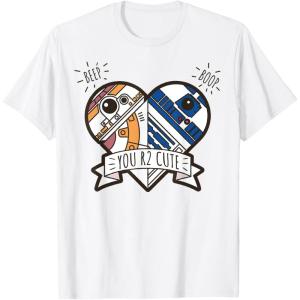 imageStar Wars R2D2 BB8 Droid Heart Valentines Day TShirtWhite