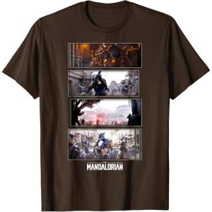 imageStar Wars The Mandalorian Action Packed Vintage Frames TShirtBrown