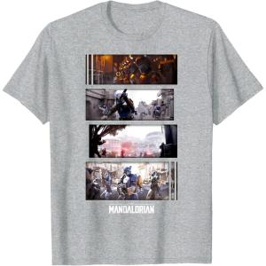 imageStar Wars The Mandalorian Action Packed Vintage Frames TShirtHeather Grey
