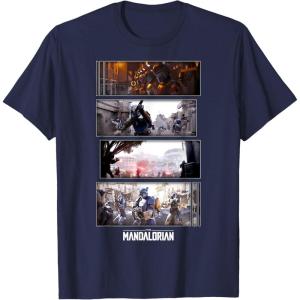 imageStar Wars The Mandalorian Action Packed Vintage Frames TShirtNavy Blue