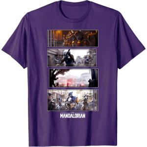 imageStar Wars The Mandalorian Action Packed Vintage Frames TShirtPurple