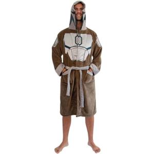 imageStar Wars The Mandalorian Bounty Hunter Hooded Bathrobe for Men And Women  Soft Plush Spa Robe for Shower  Lightweight Fleece Housecoat With Belted Tie  One Size Fits Most Adults