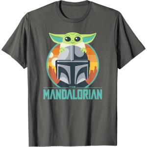 imageStar Wars The Mandalorian Fathers Day Cute Group Portrait TShirtAsphalt Grey