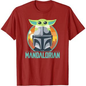 imageStar Wars The Mandalorian Fathers Day Cute Group Portrait TShirtCranberry Red