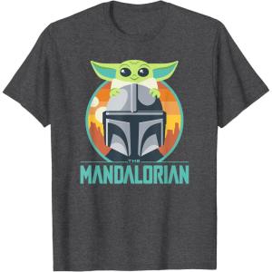 imageStar Wars The Mandalorian Fathers Day Cute Group Portrait TShirtDark Heather Grey