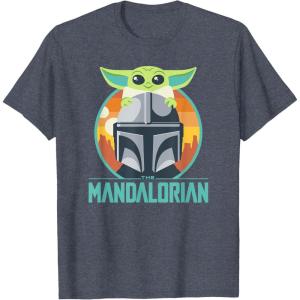 imageStar Wars The Mandalorian Fathers Day Cute Group Portrait TShirtHeather Blue