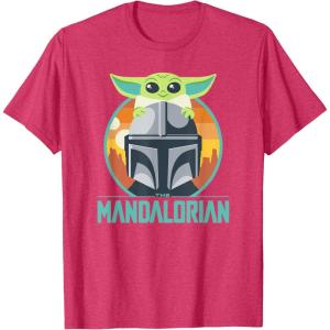 imageStar Wars The Mandalorian Fathers Day Cute Group Portrait TShirtRed Heather