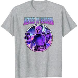 imageStar Wars The Mandalorian Heroes Of Nevarro Retro Portrait TShirtHeather Grey