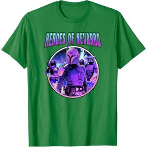imageStar Wars The Mandalorian Heroes Of Nevarro Retro Portrait TShirtKelly Green