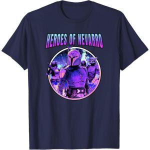 imageStar Wars The Mandalorian Heroes Of Nevarro Retro Portrait TShirtNavy Blue