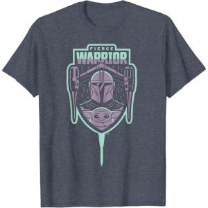 imageStar Wars The Mandalorian Season 3 Grogu Fierce Warrior N1 TShirtHeather Blue