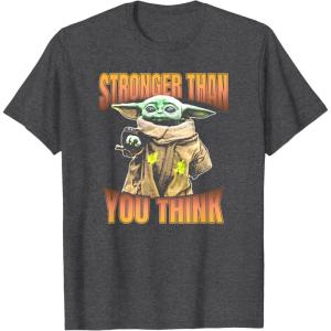 imageStar Wars The Mandalorian Stronger Than You Think Vintage TShirtDark Heather Grey