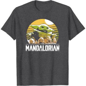imageStar Wars The Mandalorian The Child Vintage Cartoon Poster TShirtDark Heather Grey