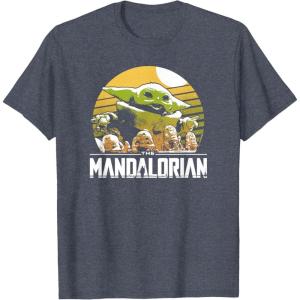 imageStar Wars The Mandalorian The Child Vintage Cartoon Poster TShirtHeather Blue
