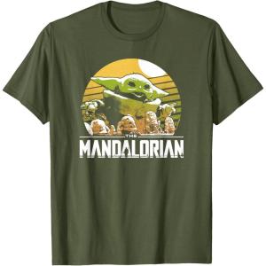 imageStar Wars The Mandalorian The Child Vintage Cartoon Poster TShirtOlive Green