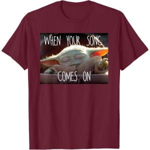 imageStar Wars The Mandalorian The Child When Your Song Comes On TShirtBurgundy