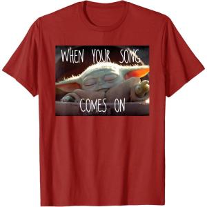 imageStar Wars The Mandalorian The Child When Your Song Comes On TShirtCranberry Red