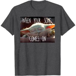 imageStar Wars The Mandalorian The Child When Your Song Comes On TShirtDark Heather Grey