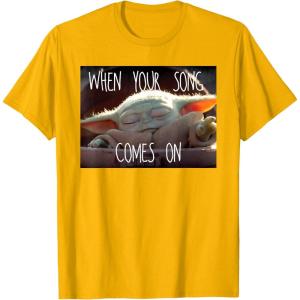 imageStar Wars The Mandalorian The Child When Your Song Comes On TShirtGolden Yellow