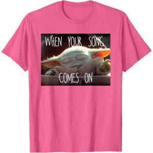 imageStar Wars The Mandalorian The Child When Your Song Comes On TShirtPink Heather
