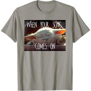 imageStar Wars The Mandalorian The Child When Your Song Comes On TShirtSlate Grey