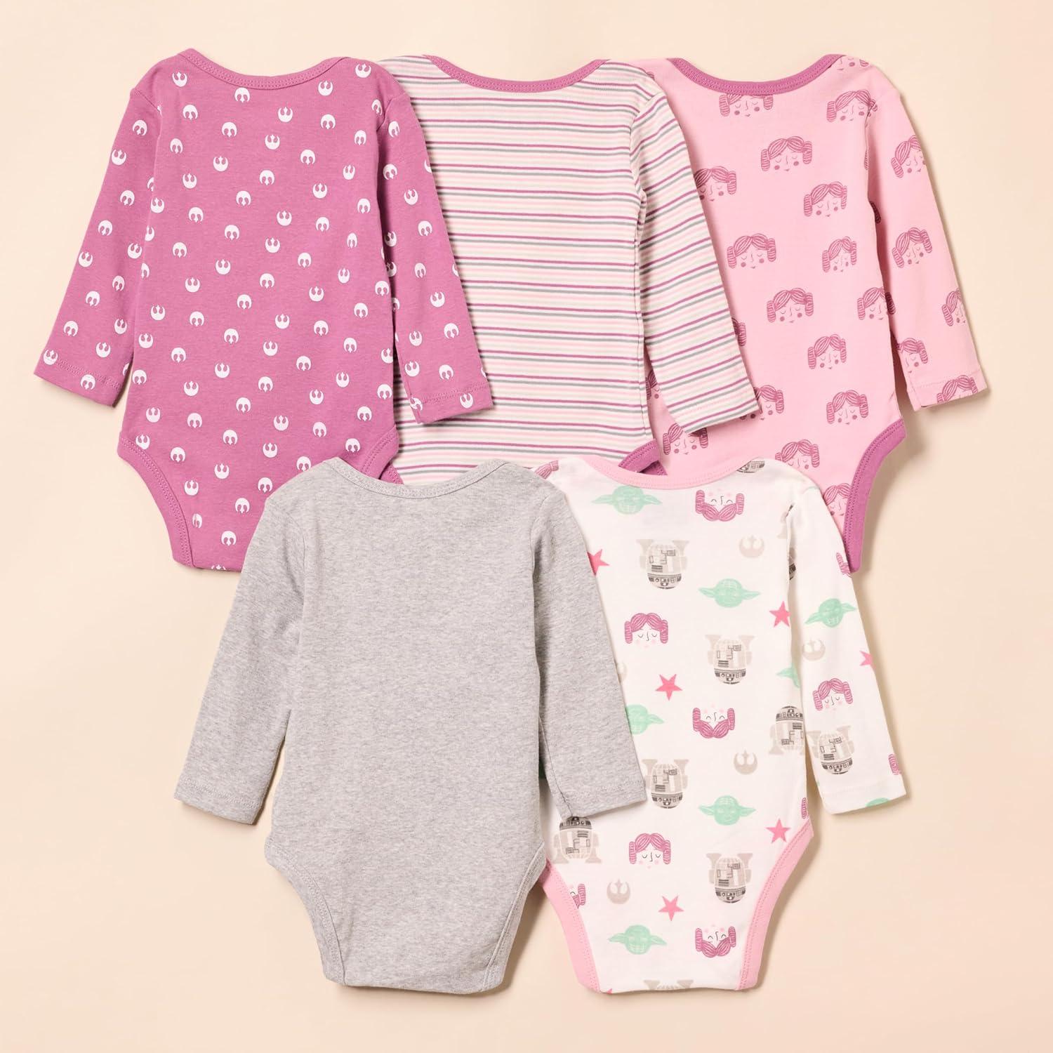 imageAmazon Essentials Disney  Marvel  Star Wars  Princess Baby Girls LongSleeve Bodysuits Pack of 5Star Wars Tiny Rebel