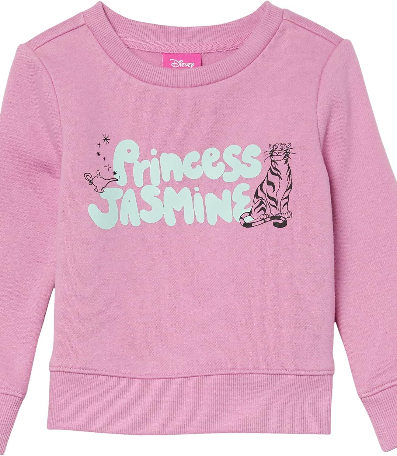 imageAmazon Essentials Disney  Marvel  Star Wars  Princess Girls and Toddlers Fleece Pullover Crew SweatshirtPrincess Jasmine