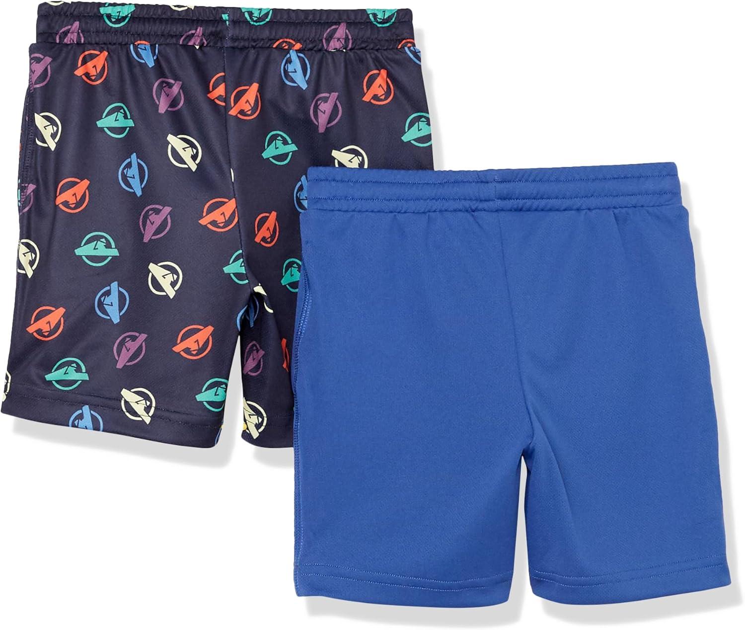 imageAmazon Essentials Disney  Marvel  Star Wars Boys and Toddlers Mesh Basketball Gym Shorts Pack of 2Avengers Logo