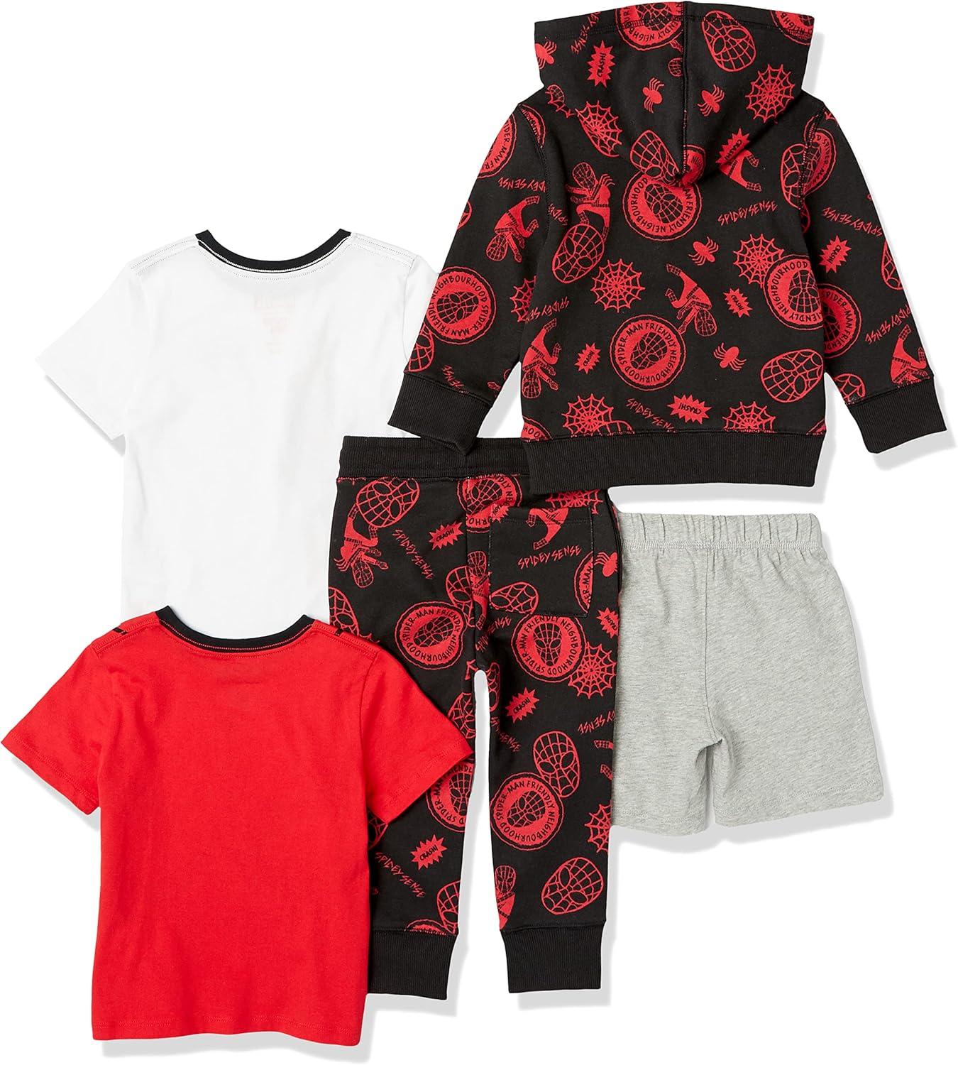 imageAmazon Essentials Disney  Marvel  Star Wars Boys and Toddlers Outfit Sets Previously Spotted Zebra Pack of 5Marvel Spiderman