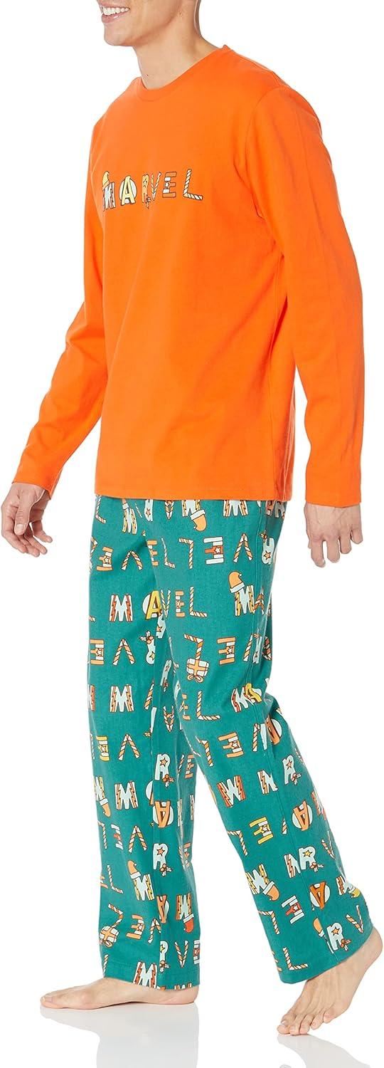 imageAmazon Essentials Disney  Marvel  Star Wars Mens Flannel Pajama Sleep SetsFestive Marvel