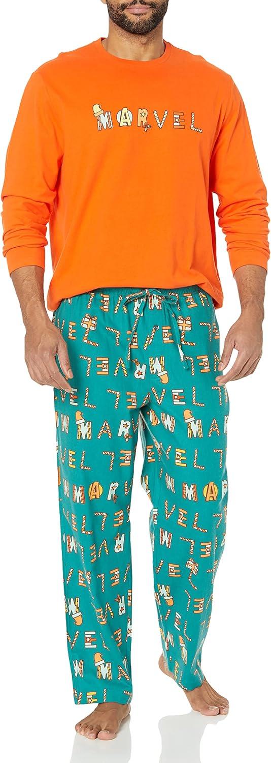 imageAmazon Essentials Disney  Marvel  Star Wars Mens Flannel Pajama Sleep SetsFestive Marvel