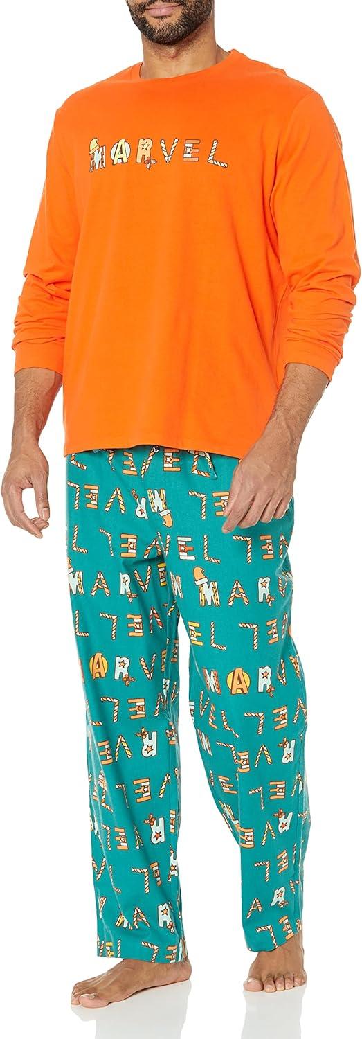 imageAmazon Essentials Disney  Marvel  Star Wars Mens Flannel Pajama Sleep SetsFestive Marvel