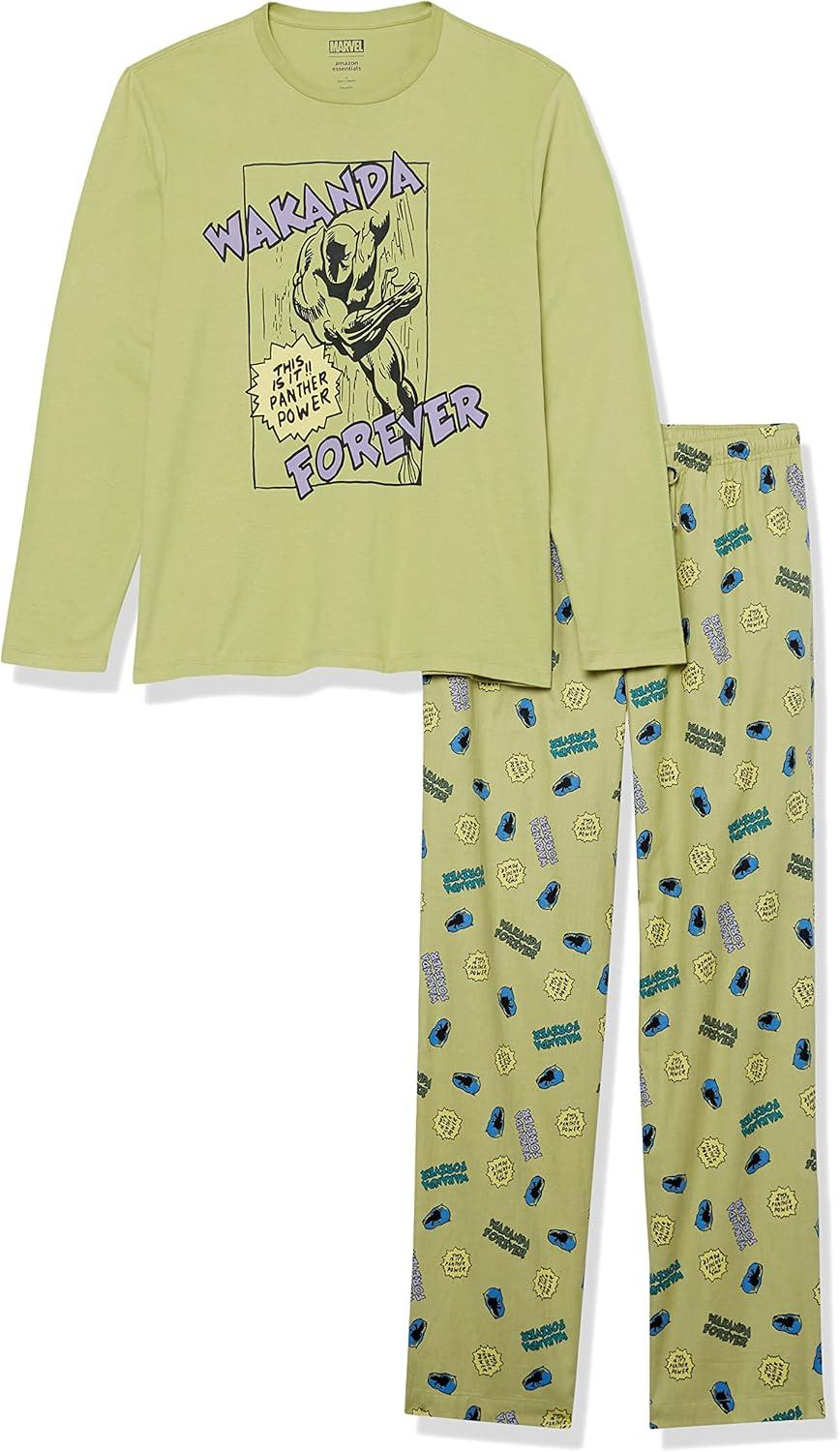 imageAmazon Essentials Disney  Marvel  Star Wars Mens Flannel Pajama Sleep SetsMarvel Black Panther