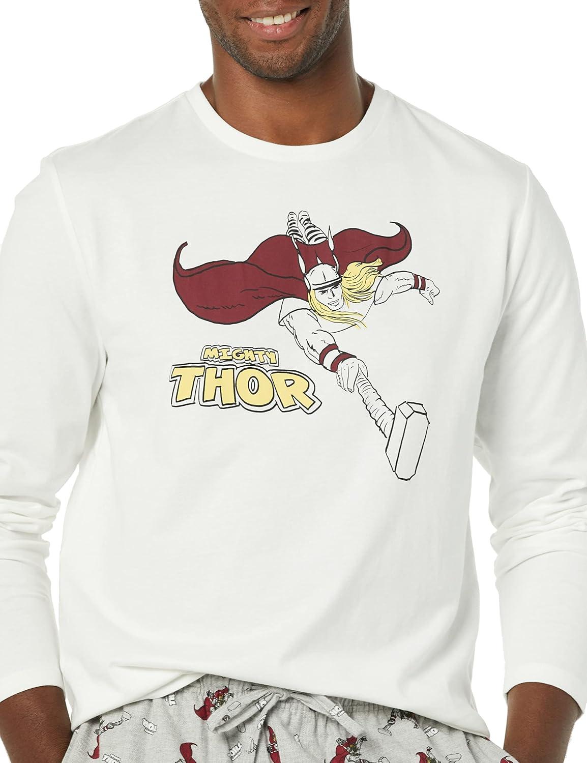 imageAmazon Essentials Disney  Marvel  Star Wars Mens Flannel Pajama Sleep SetsMarvel Thor