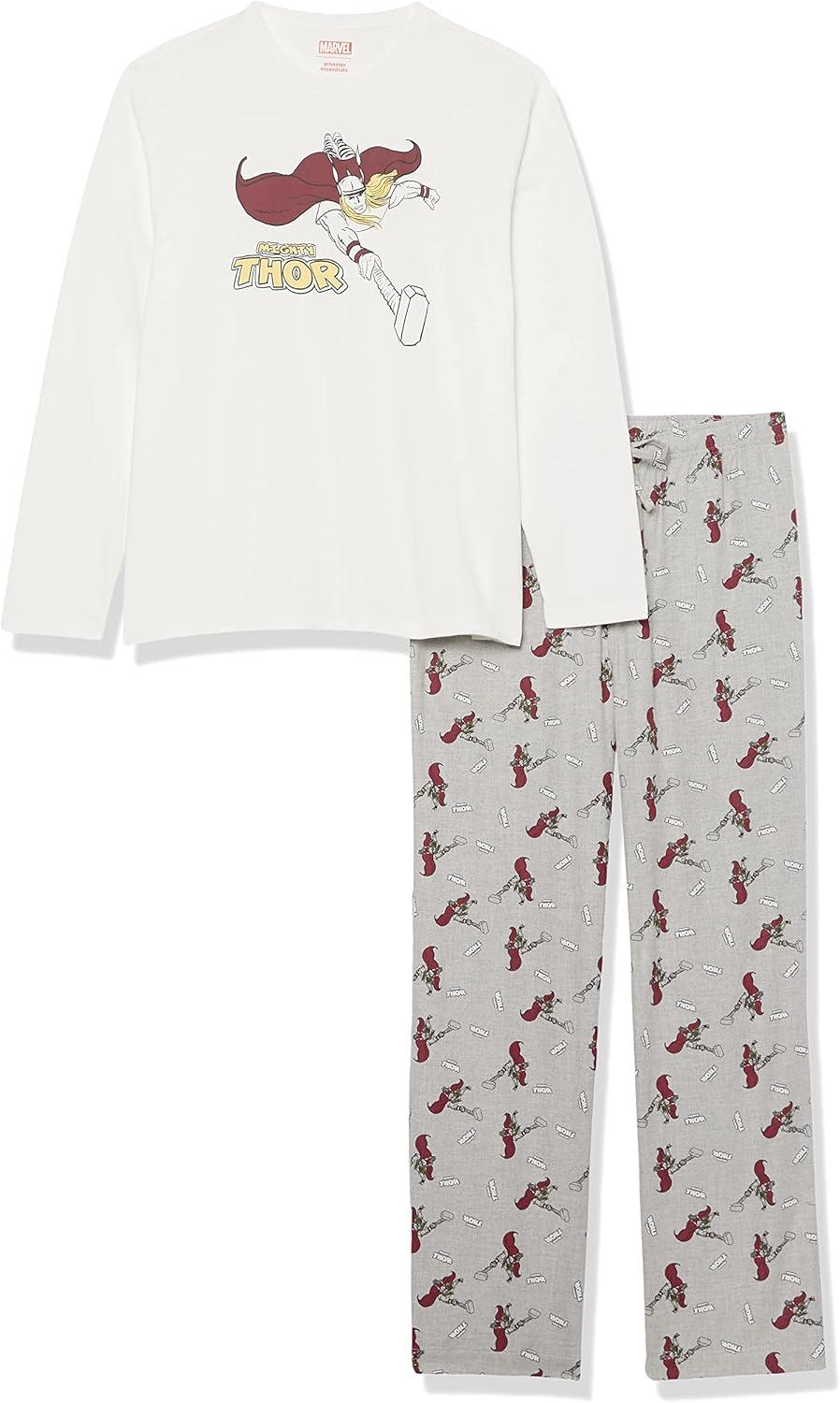 imageAmazon Essentials Disney  Marvel  Star Wars Mens Flannel Pajama Sleep SetsMarvel Thor