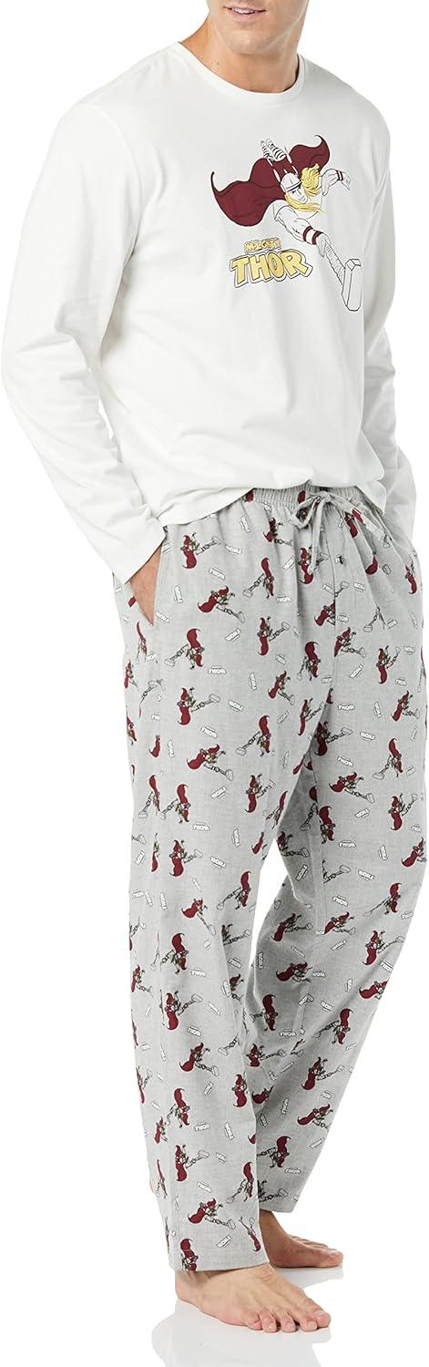 imageAmazon Essentials Disney  Marvel  Star Wars Mens Flannel Pajama Sleep SetsMarvel Thor