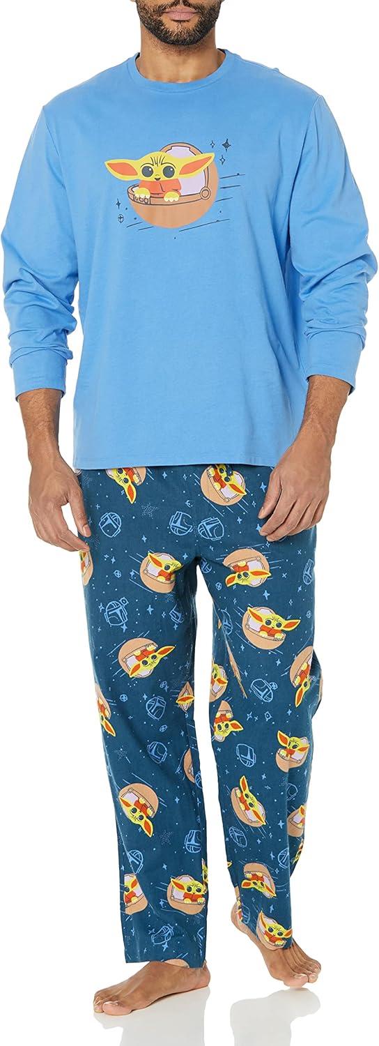 imageAmazon Essentials Disney  Marvel  Star Wars Mens Flannel Pajama Sleep SetsStar Wars Grogu  Mens