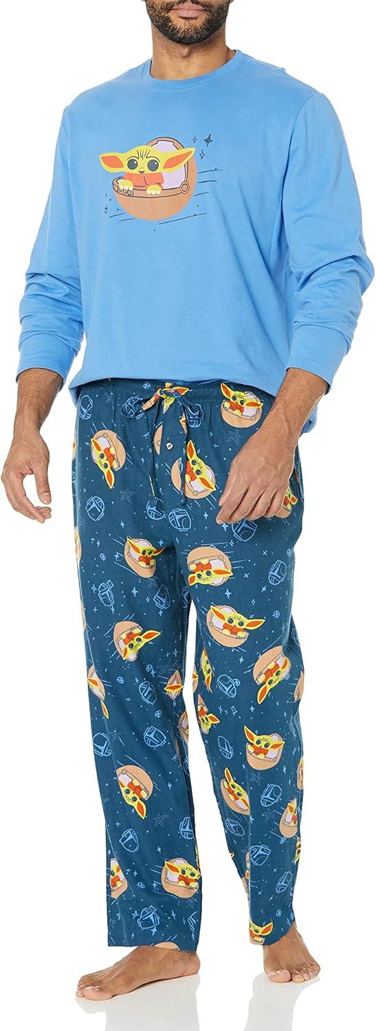 imageAmazon Essentials Disney  Marvel  Star Wars Mens Flannel Pajama Sleep SetsStar Wars Grogu  Mens