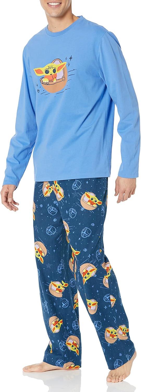 imageAmazon Essentials Disney  Marvel  Star Wars Mens Flannel Pajama Sleep SetsStar Wars Grogu  Mens
