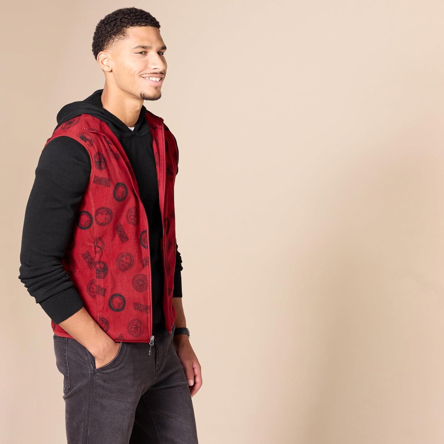 imageAmazon Essentials Disney  Marvel  Star Wars Mens Polar Fleece VestsMarvel Logo