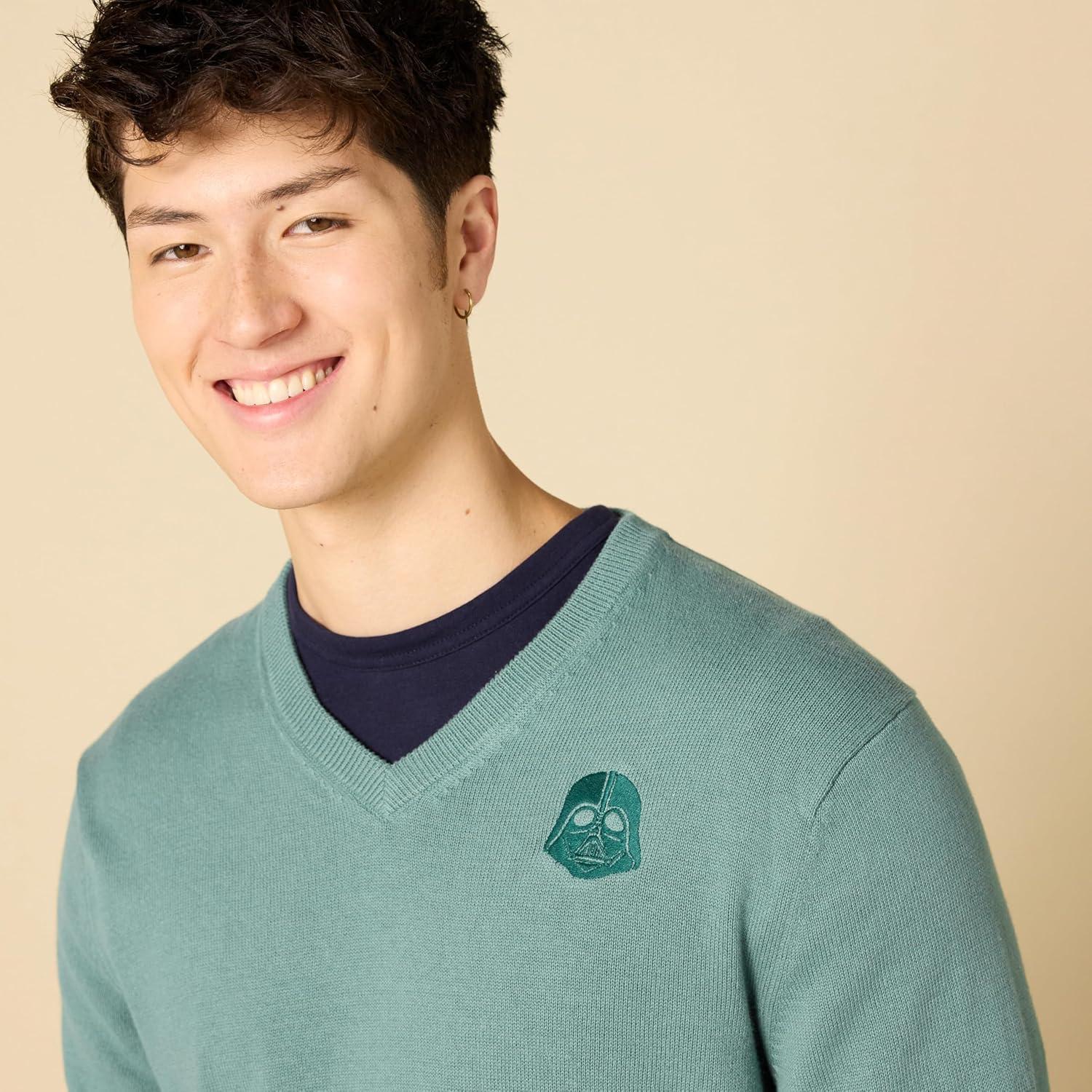 imageAmazon Essentials Disney  Marvel  Star Wars Mens VNeck SweatersStar Wars Vader