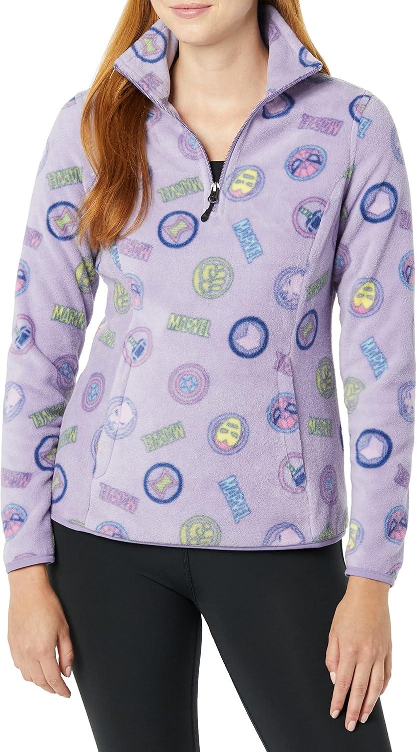 imageAmazon Essentials Disney  Marvel  Star Wars Womens Polar Fleece QuarterZip Mock JacketsMarvel Logo