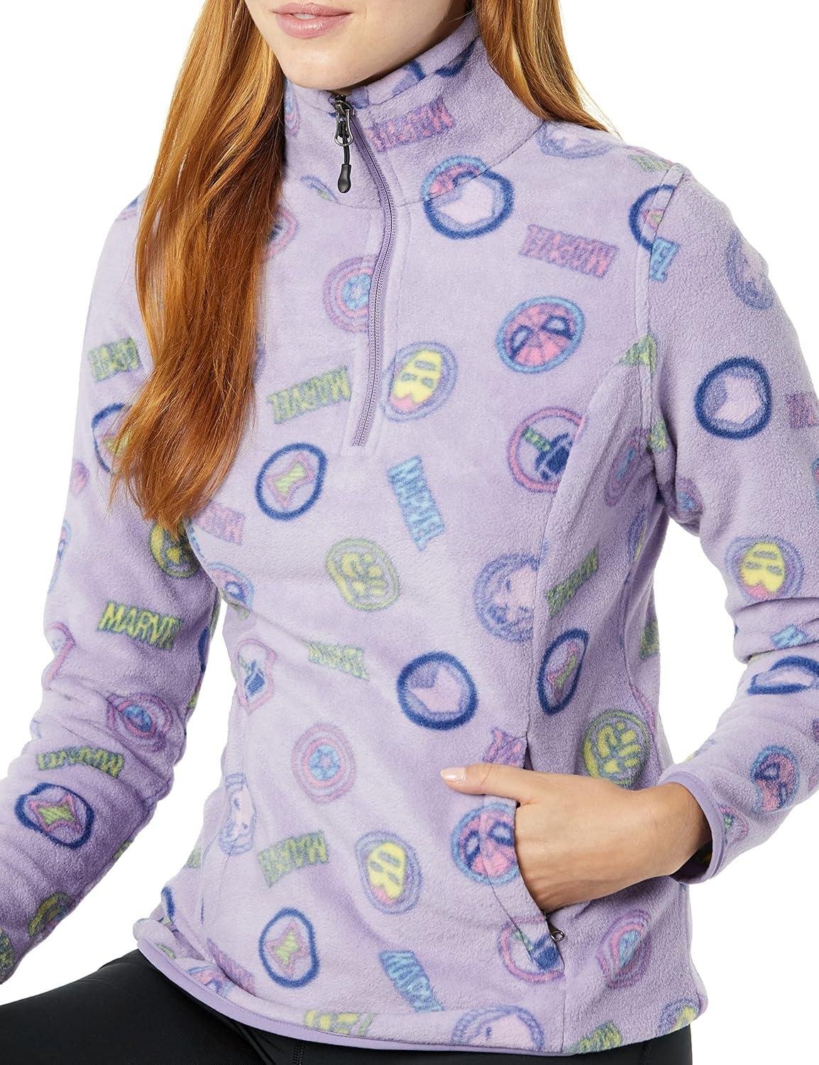 imageAmazon Essentials Disney  Marvel  Star Wars Womens Polar Fleece QuarterZip Mock JacketsMarvel Logo