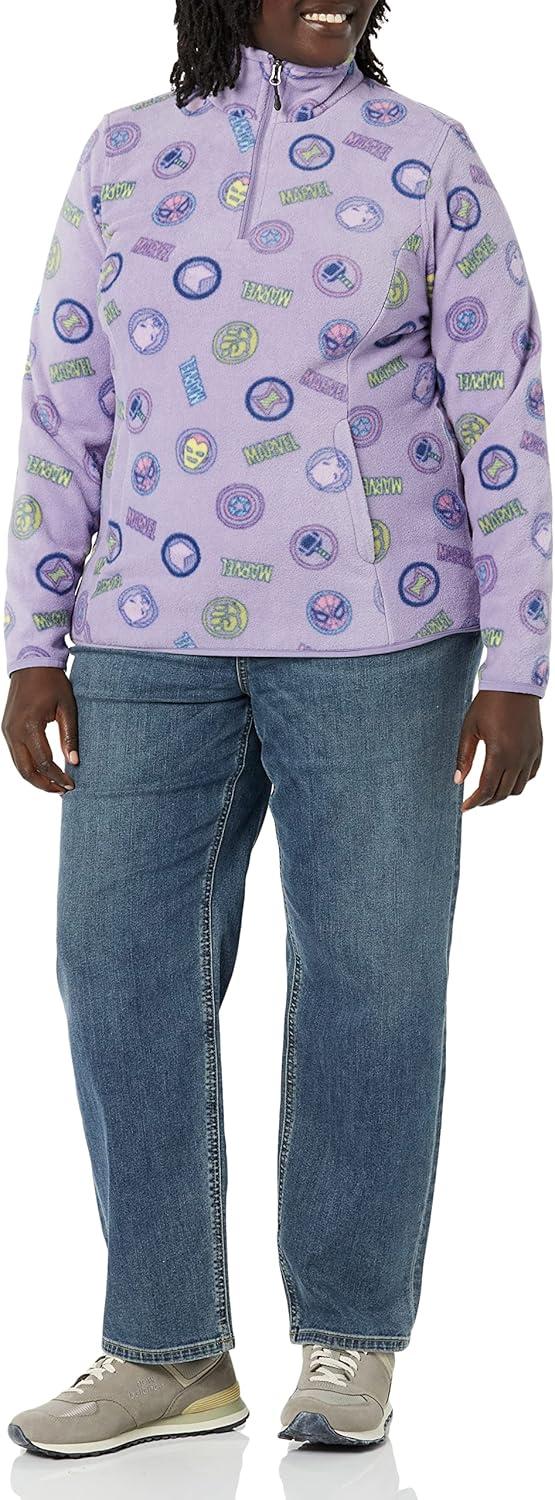 imageAmazon Essentials Disney  Marvel  Star Wars Womens Polar Fleece QuarterZip Mock JacketsMarvel Logo