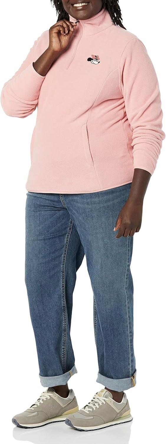 imageAmazon Essentials Disney  Marvel  Star Wars Womens Polar Fleece QuarterZip Mock JacketsMinnie Face