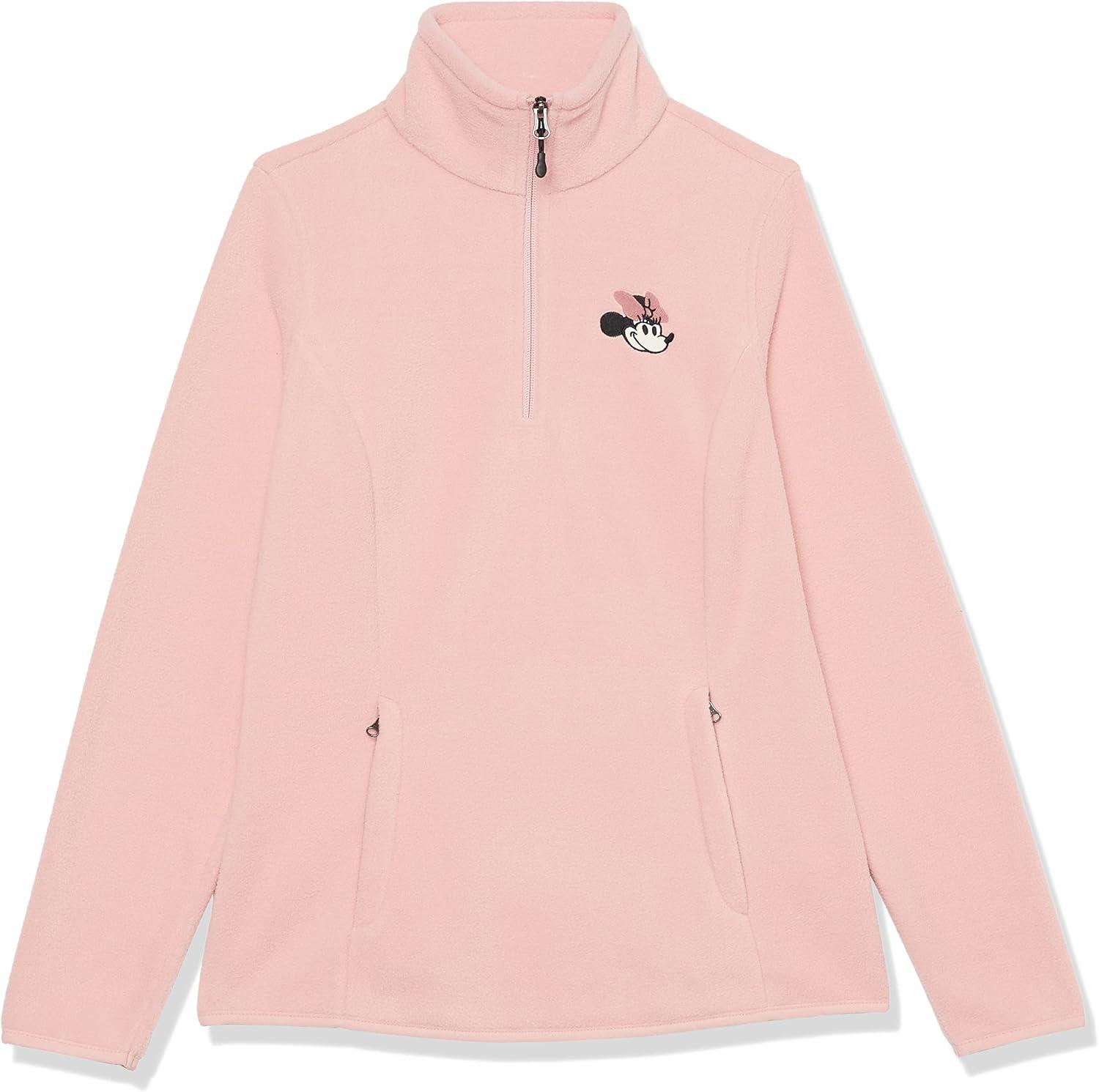 imageAmazon Essentials Disney  Marvel  Star Wars Womens Polar Fleece QuarterZip Mock JacketsMinnie Face