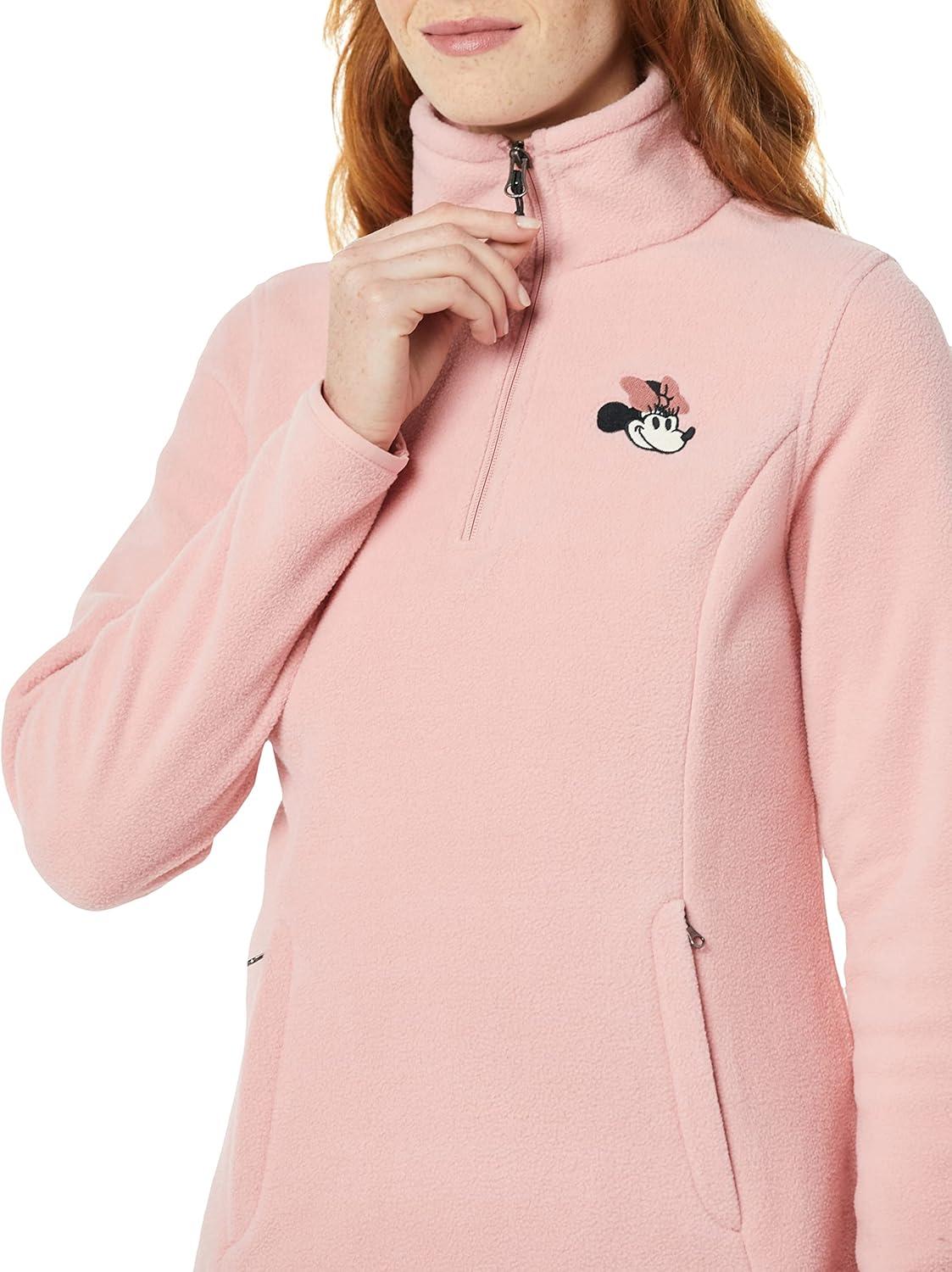 imageAmazon Essentials Disney  Marvel  Star Wars Womens Polar Fleece QuarterZip Mock JacketsMinnie Face